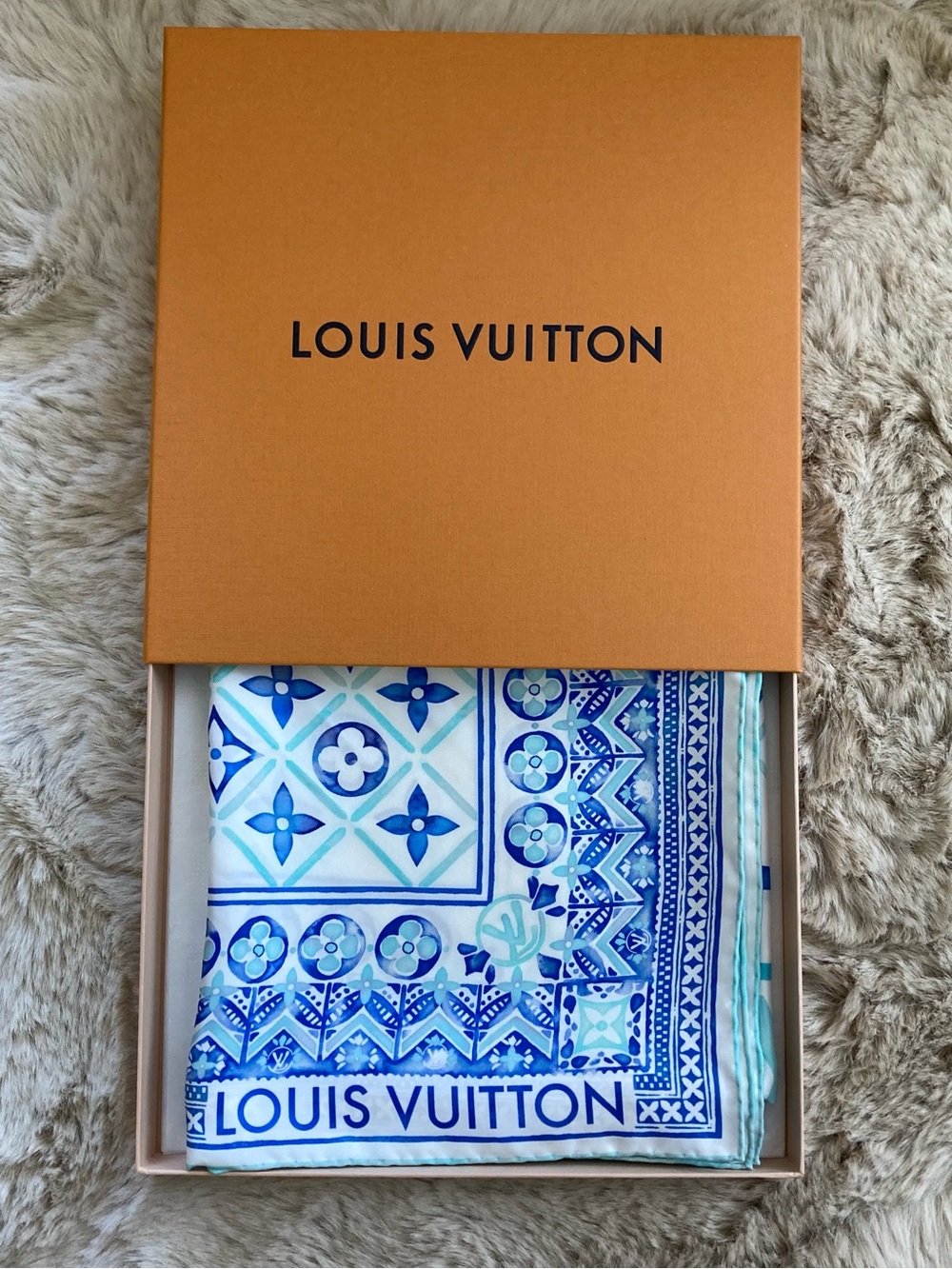 Louis Vuitton Silk Square Scarf 2024 By the Pool Lagoon Blue
